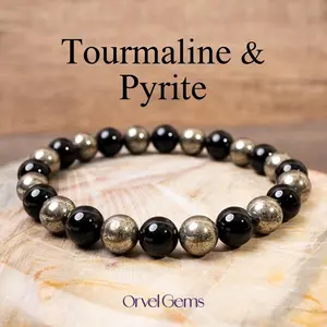 Wealth & Success Crystal Bracelet - Pyrite Citrine Black Tourmaline Healing Gemstone Beads 8mm - Spiritual Natural Stone Gift for Men & Women, Christmas, Birthday, New Year, Thanksgiving, Halloween