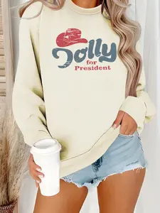 Women's Casual Sweatshirt with Dolly Hat Print, Round Neck, All-Season Knit Fabric, Comfortable Daily Wear