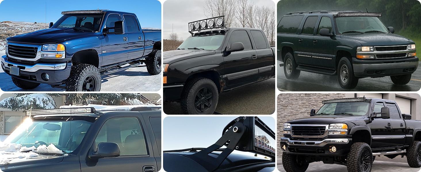 Nilight 90030B 2PCS 50” Curved LED Light Bar Bracket at Upper Windshield Roof Cab for 99-06 Chevy Silverado Suburban Avalanche Tahoe & GMC Yukon Sierra, 2 Years Warranty,Black