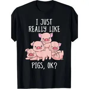 i just really like pigs ok cute pig graphic tshirt, pig lover funny oversized tee, men's farm animal meme streetwear casual cotton top, cute pig daily wear gift shirt