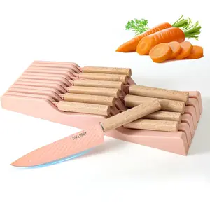 12 Piece Pink Knife Block Set with Drawer Organizer, Stainless Knife Set, 6, Non-stick Coating, Easy