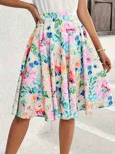 Women's Elegant A-Line Short Skirt, Bohemian Fashion Floral Print Loose Fit, Casual Vacation Wear, Daily, Party Versatile Half-Length Skirt, Boho, Boho Casual Skirts