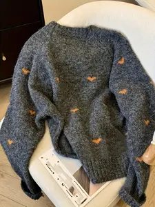 Women's Comfortable Heart Pattern Sweater, Long Sleeve Pullover Round Neck, Casual Fashion Knitwear for Fall & Winter