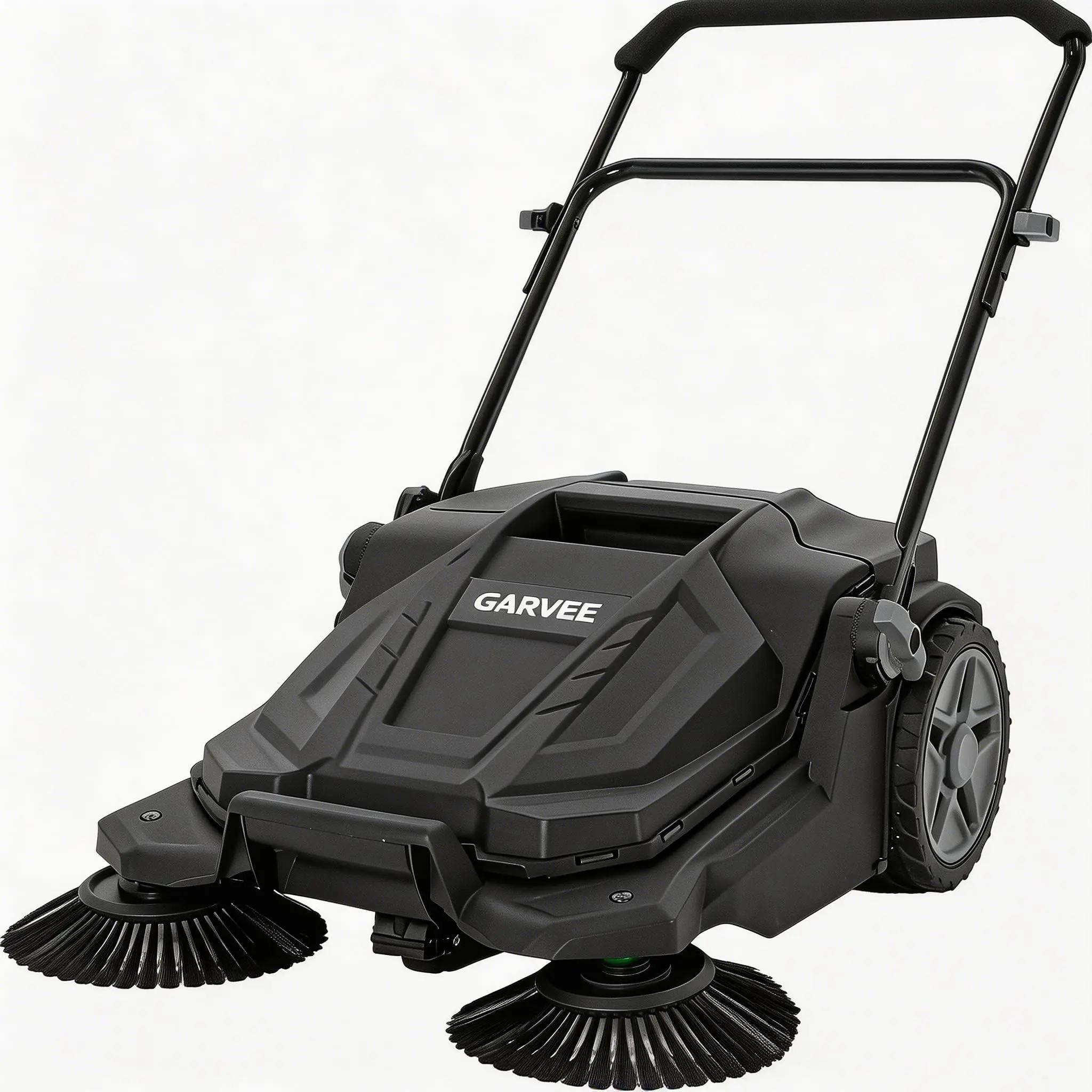 Walk-Behind Hand Push Floor Sweeper, 25.6 Inch Wide Manual Non-Electric Sweeper with 5 Gallon Waste Bin, Adjustable Folding Handle Heavy Duty Yard Sweeper for Garage Patio Walkway Driveway Leaf Debris