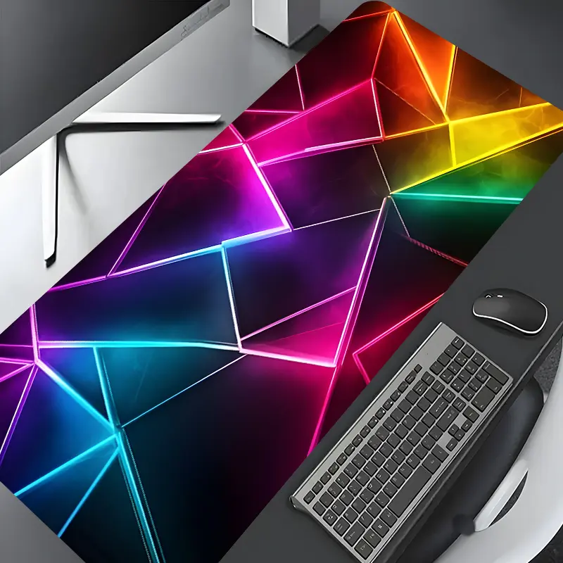 Cyberpunk Rainbow Neon Geometric Large Gaming Mouse Pad,Aesthetic Desktop Drotection Pad,Washable Rubber Pad Non-Slip Lock Edge Multi-Size Mouse Pad Suitable For Home Office,Good Gift for Family and friends,Computer Mouse Pad