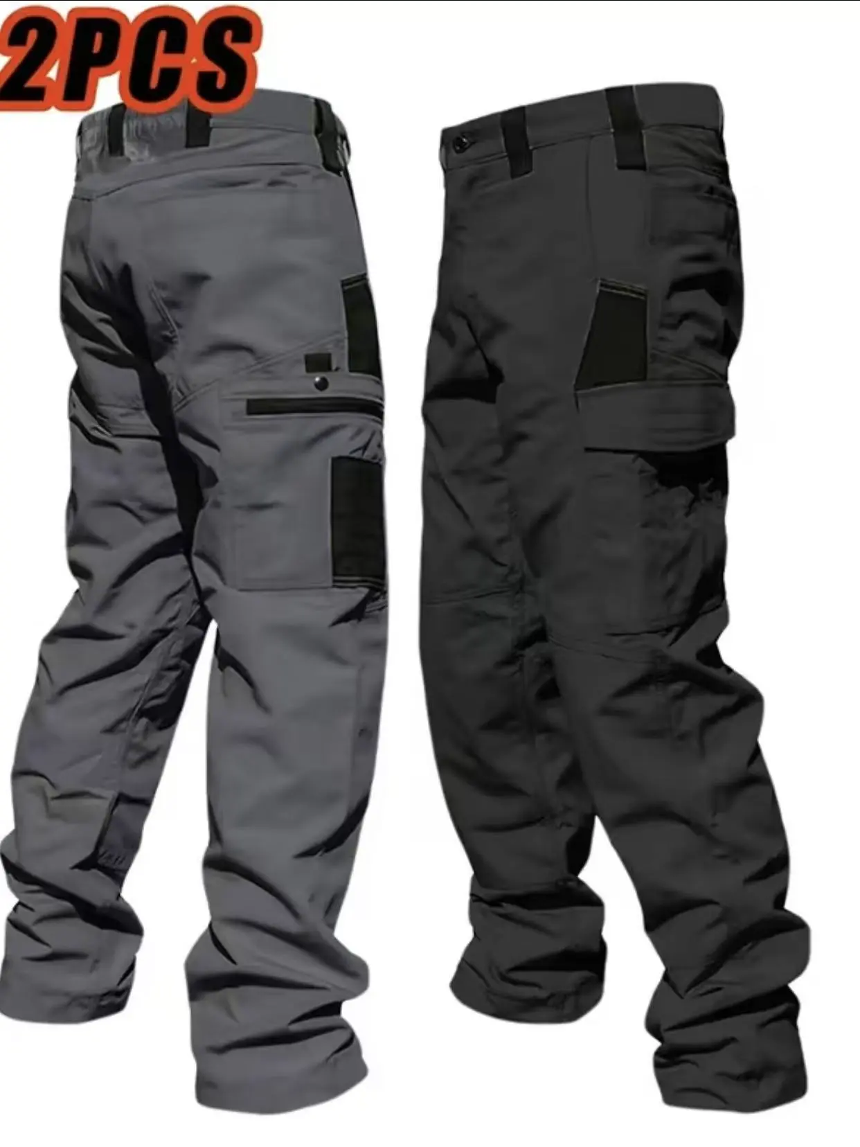 Men's 2-Pack 230 GSM Solid Color Tactical Combat CargoPants - Multi-Zippered Pockets, Durable All-Season OutdoorTrousers, Ideal for Hiking, Camping, Combat Pants
