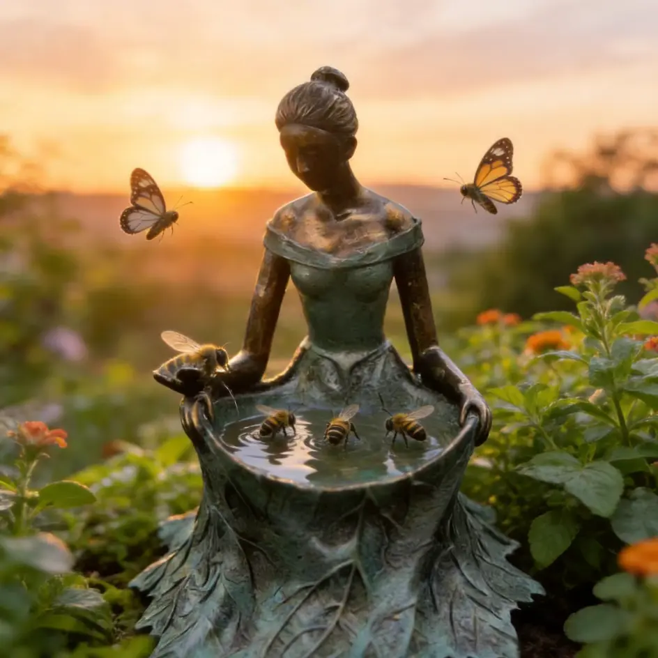 Small Fairy Shape Solar Resin Bee Garden Statue - Elegant, Weather-Resistant Pollinator-Safe Bird Bath Water Feeder, Honeybee Sanctuary, Butterfly Puddler, Cottagecore Housewarming Gift for Nature Lovers’ Outdoor Patio Ornament