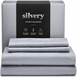 Silvery Silver Infused Bed Sheets Set - Ultra-Soft Temperature-Regulating Fabric with Self-Cleaning Technology That Stays Fresh 3X Longer for Hygienic Sleep