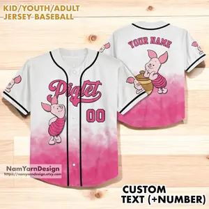 Personalize Piglet Baseball Jersey, Pooh Baseball Jersey Team, Piglet Cartoon Character Basketball Jersey