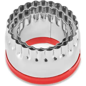 3 count Fluted Round Cookie Cutters - 2" & 2.6" & 3", Heavy Duty -Grade Stainless Steel, Mini Biscuit ,  Design with Protective Red Top PVC