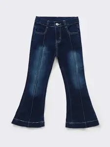 Blue Denim Stretchy Print bottoms Pants Girls Jeans