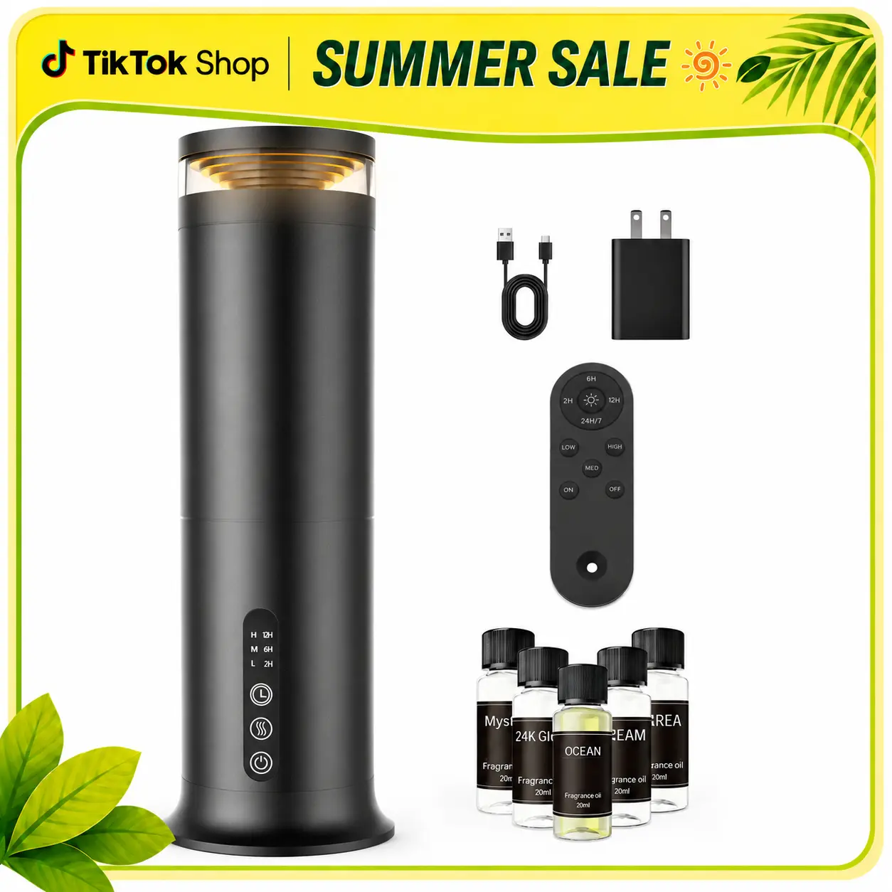 Waterless Scent Diffuser Starter Kit - 2-Fluid Nano Tech, 1000 Sq Ft Coverage, AC-Powered Fine Mist Automatic Mode Desktop Aromatherapy Machine with Calming Aroma, 5 Scented Essential Oils, Remote Control for Home, Office