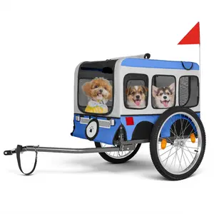 Large Folding Bike Trailer for Dogs - 20×2 1/8 Inches Wheels, Heavy-Duty Steel Frame, Spacious Design, All-Terrain Cycling, Jogging & Camping Adventure, Blue