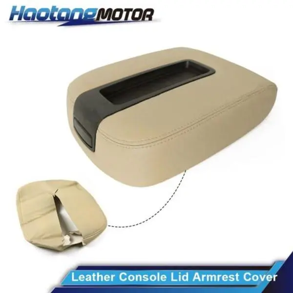 CROSSDESIGN Leather Center Console Lid Armrest Cover Skin - GMC Chevy Car Interior Stowing Accessory, 1 Microfiber Cloth Include, New Package, Easy Install Simple DIY Replacement, Fit for 2007-2013 Tahoe Suburban Yukon Sierra Avalanche LT/LTZ, Tan, Car Co