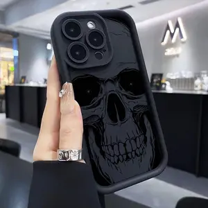 Advanced creative minimalist cool black skull phone case, suitable for iPhone 17 Pro Max 17Air 16 16e 15 14 13 12 11 Pro Max Plus protective case British style holiday gift for couples, friends, family, and yourself