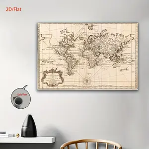 2D Flat, 1pc Vintage World Map Wall Art - Frameless Canvas Poster with Intricate Geometric Design, High-Quality Print for Home & Office Decor, Elegant Modern Aesthetic, Perfect for Living Room, Bedroom, or Study, Wall Decor