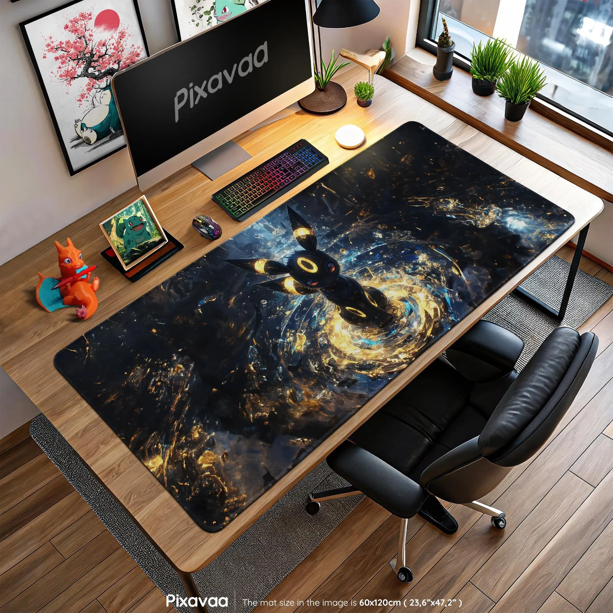 PKM Umbreon Moonlight Mouse Pad - Dark-Type Aura Design, Glowing Night Desk Mat, Eeveelution Gaming Gift