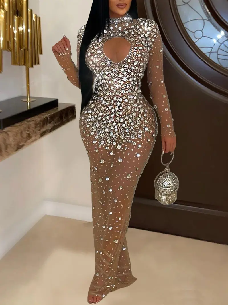 Women's Rhinestone Decor Sheer Bodycon Dress, Elegant Chic Formal Evening Mock Neck Long Sleeve Maxi Dress for Party Club Dating Wear, Women's Clothing for Spring & Fall - TikTok Shop Women's Rhinestone Decor Sheer Bodycon Dress, Elegant Chic Formal Evening Mock Neck Long Sleeve Maxi Dress for Party Club Dating Wear, Women's Clothing for Spring & Fall - TikTok Shop