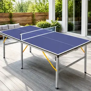 ARCH 6ft Blue Mid-Size Foldable Table Tennis Table Set with Net, 2 Paddles, 3 Balls - Portable Ping Pong Table for Indoor Outdoor Game Room, MDF Surface, 72x36x30 Inches, Easy Storage, Complete Set, Blue Color Options, MDF Material