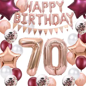 70Th Birthday Decorations For WomenRose Gold Jumbo Number 70Th Birthday BalloonsWine Red 70 Years Old Birthday Party Supplies Confetti Balloons Birthday Banner For Her Mum