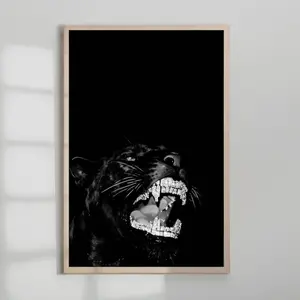 Black Panther with Diamond Grillz Print, Luxury Street Art, Hip Hop Wall Decor
