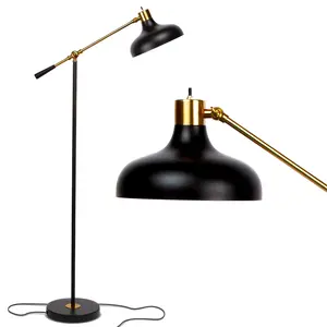 Brightech Wyatt 60 in. Classic Black Industrial 1-Light Height Adjustable LED Floor Lamp with Black Metal Bowl Shade FL-WYT-BLK