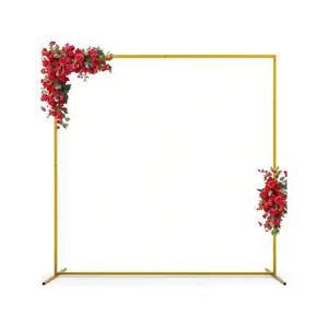 6.6FTx6.6FT Square Gold Wedding Arch Backdrop Stand And 8 Panels White Drapes Sheer Backdrop Curtain For Ceremony Anniversary Garden Arbor Outdoor B Aby Shower Photo Booth Photo Booth Background Banners Steel Hen
