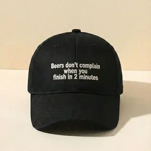 Embroidered Beers Don’t Complain When You Finish in 2 Minutes Hat | Funny Adult Humor Embroidered Dad Cap | Viral Bar Joke Meme, Unisex Streetwear, Gag Gift for Beer Lovers & Party Friends
