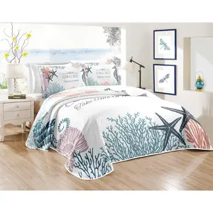 Coastal Bedding  Size with 2 Shams, Nautical Beach Comforter Sets  Bedspreads Coastal Coverlet Summer Bedding, 90''x96''