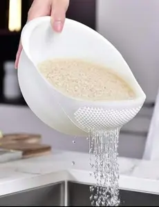 Rice Strainer Bowl 1 Count Summer Plastic Rice Washing Drain Basket Creative Food Washing Sieve Kitchen Accessories Multi-function Rice Washing Basin Kitchen Gadgets Supplies Tools Summer for Gift