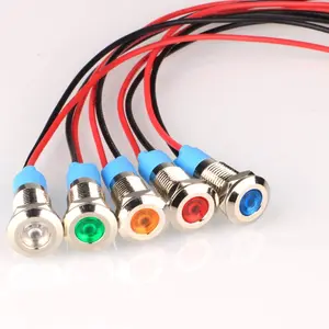 5Pcs 8mm 110V-220VAC LED Metal Indicator Light Waterproof Signal Lamp (Green/Orange/Red/Blue/White 5Pcs)