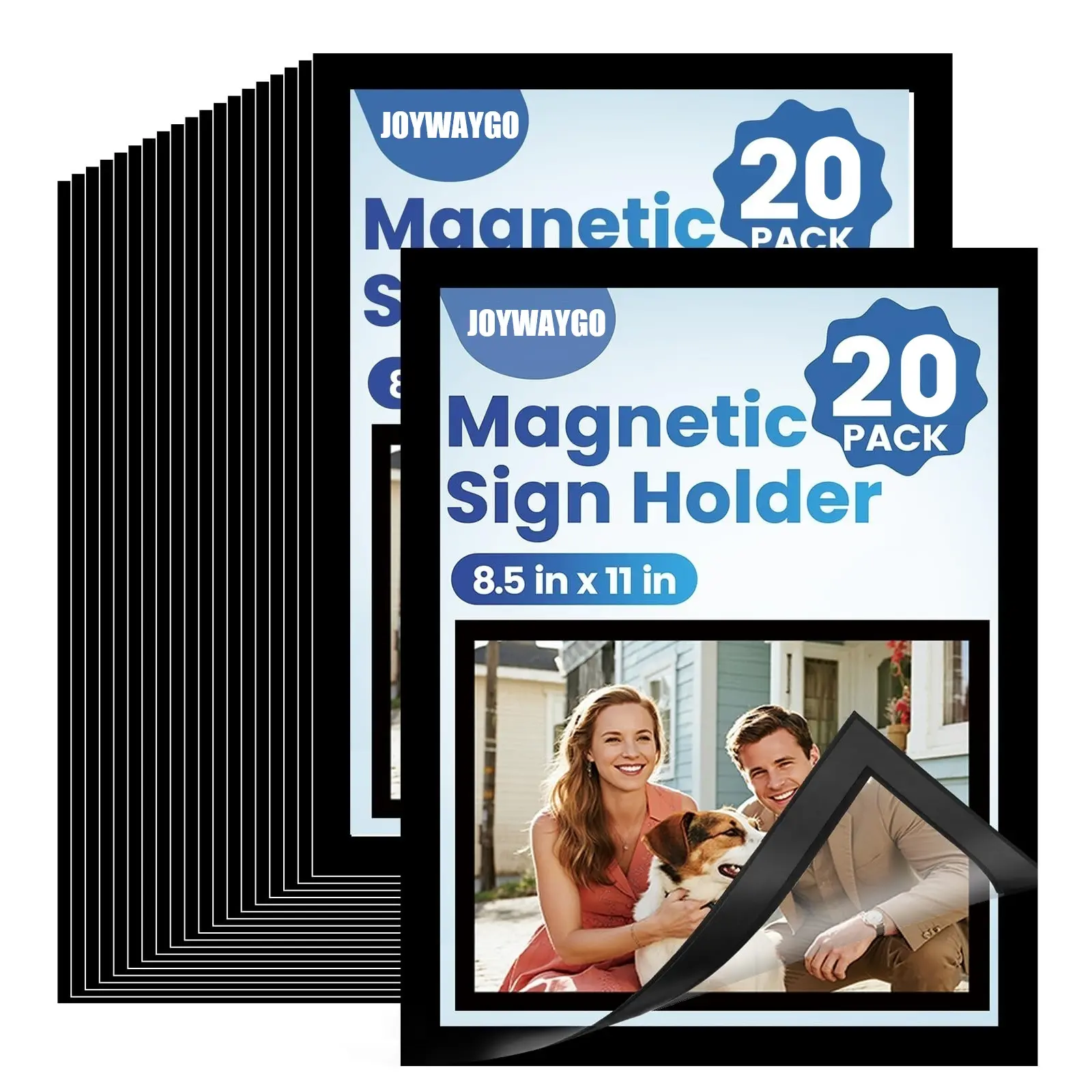 JOYWAYGO 20-Pack 8.5x11 Rectangle Wall-Mount Magnetic Frames, Transparent PVC Sign Holder with Self-Adhesive Decor Mount, Waterproof Glass-Compatible for Artwork/Photo Display in Office