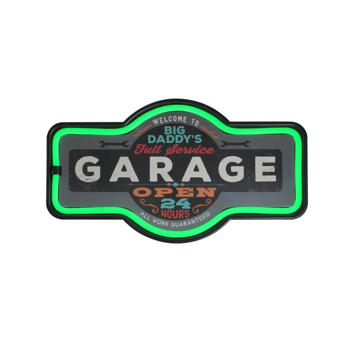 Northlight 17.25 in. Battery-Operated USB Neon-Style LED Lighted Daddy's Garage Wall Sign, Bright Retro Hanging Decor, Home Lighting