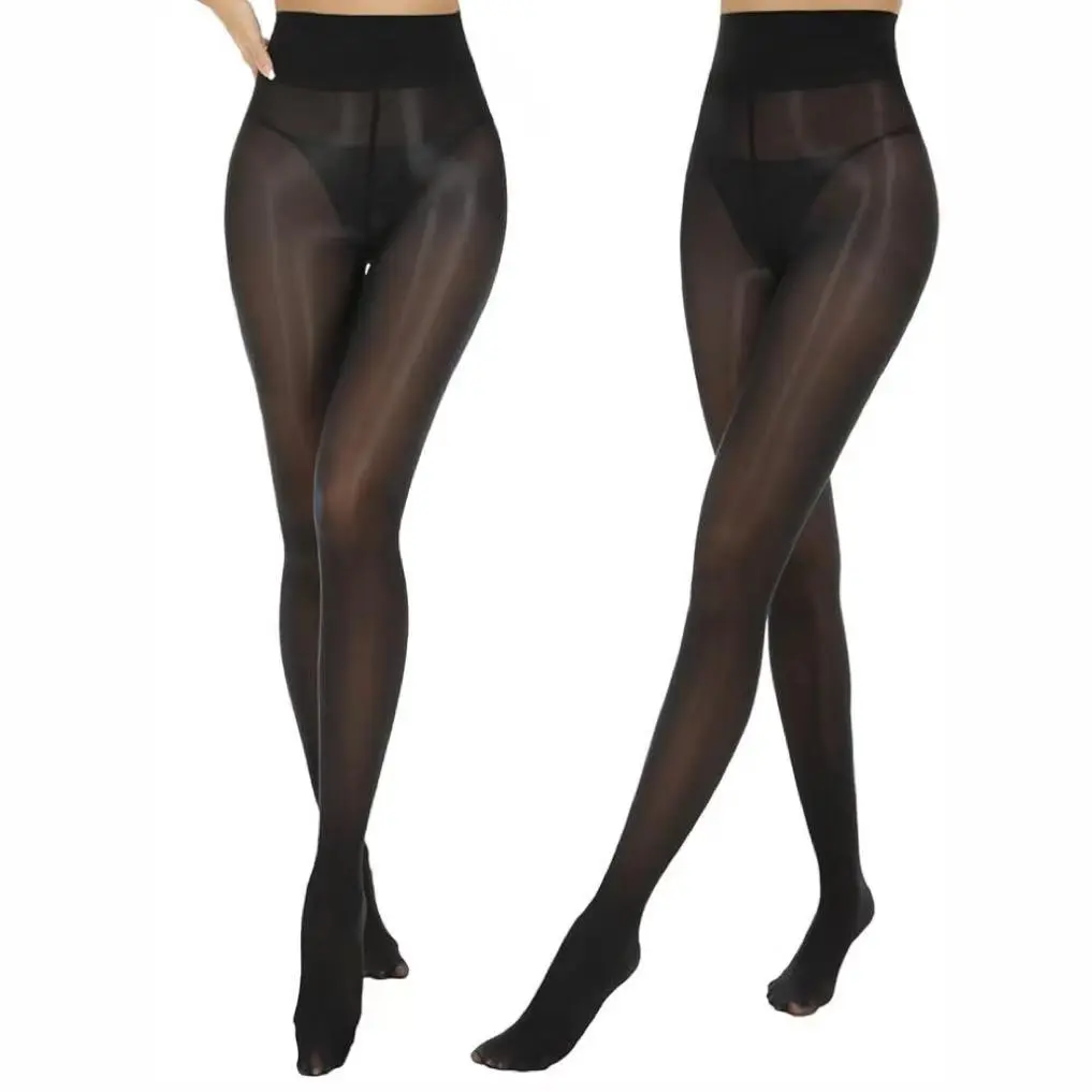 2 Pairs Shiny Pantyhose for Women High Waist Silk Oil Shimmer Sheer Tights