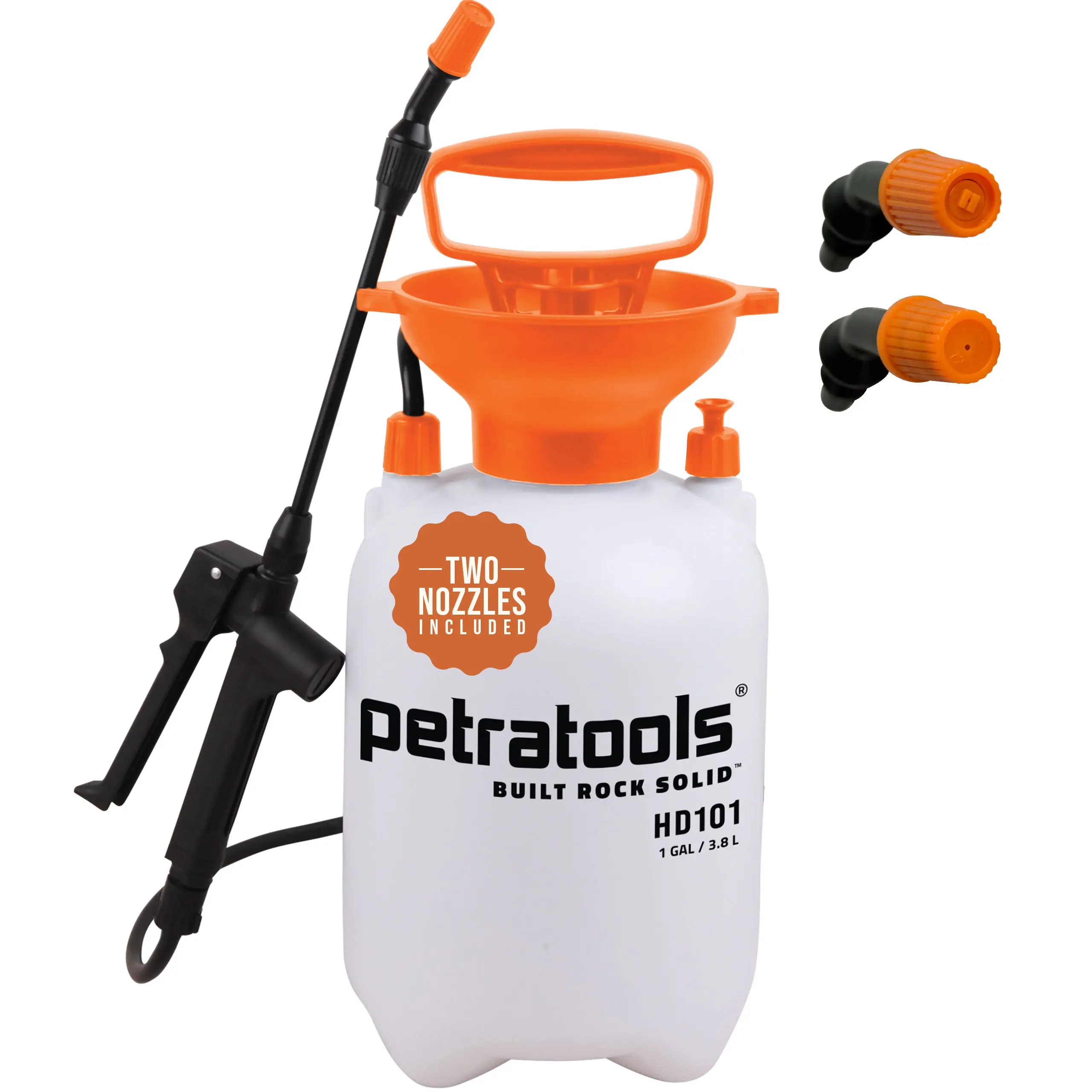 PetraTools HD101 1 Gallon Pump Sprayer for Lawn and Garden with 52 in Hose, 16 in Wand and 2 Nozzles