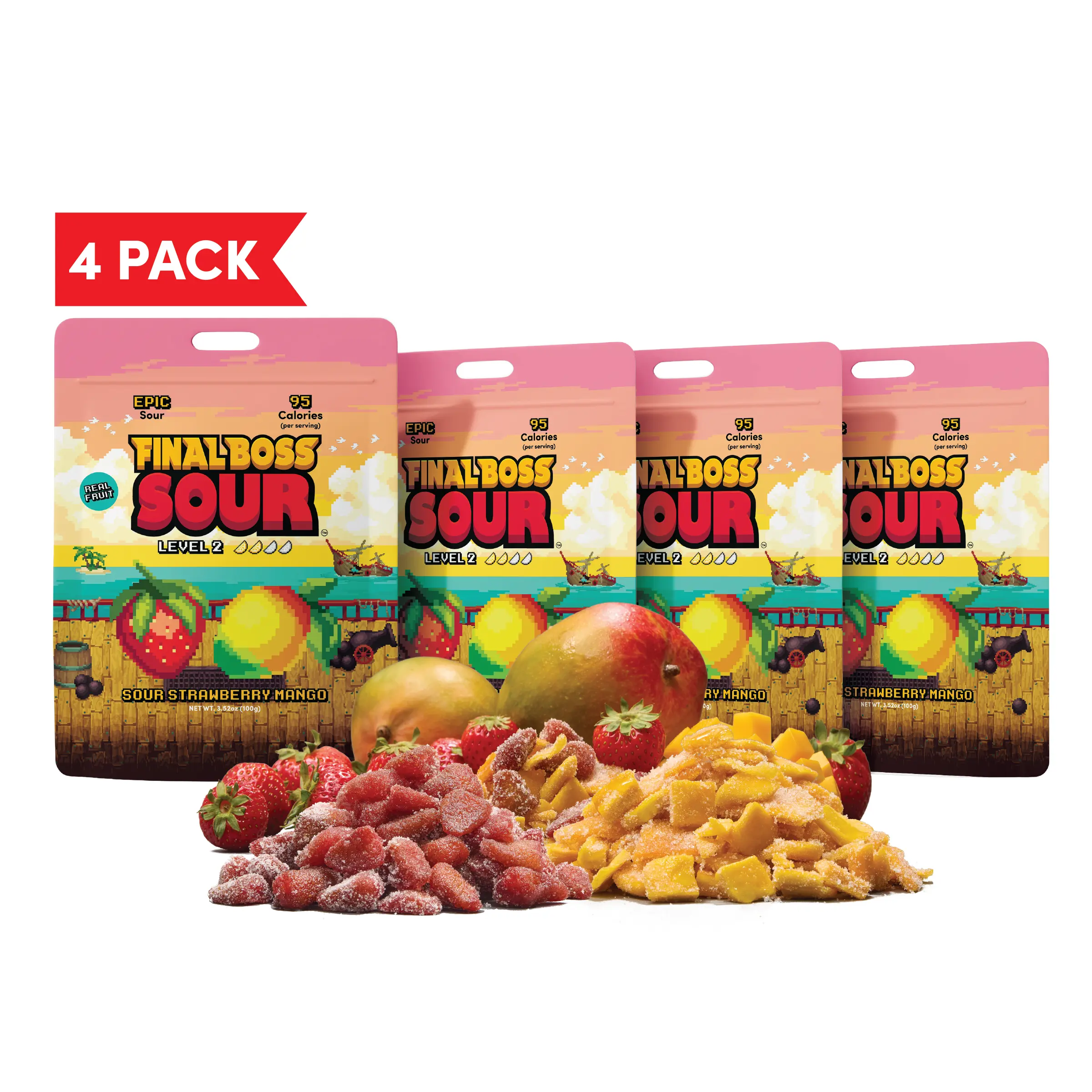 Final Boss Sour - Level 2 Sour Strawberry & Mango – 4-Pack Real Fruit Sour Snack (3.5oz Pouches) Final Boss Sour - Level 2 Sour Strawberry & Mango – 4-Pack Real Fruit Sour Snack (3.5oz Pouches)