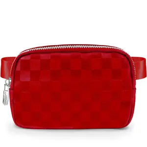 DANCOUR Red Checkered Belt Bag - Vegan Leather Crossbody Sling Bag for Women with Multiple Pockets