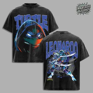 InkVerse Limited Edition Leonardo Teenage Mutant Ninja Turtles Graphic Tee, Blue Mask Ninja Warrior Dual Katana Energy Comic Design T Shirt, Mutant Hero Style, Oversized Streetwear Unisex Tee, Neon Vintage Comic Look, Gift for Fans