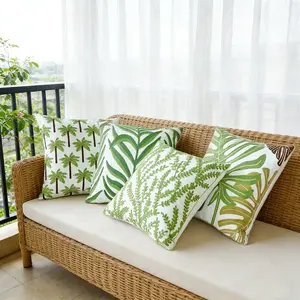 Style Plant Tropical Embroidered Pillow Cover, Turtle Leaf Palm Leaf Coconut Tree Floral Cushion Waist Pillow Case No Insert Home Textile