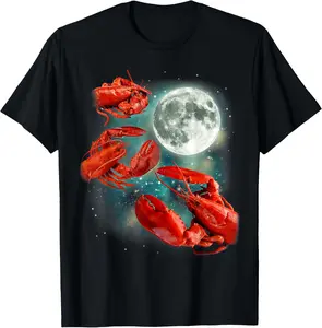 100% Cotton Unisex Three Lobster Moon | 3 Crustaceans Sea Lover Parody T-Shirt