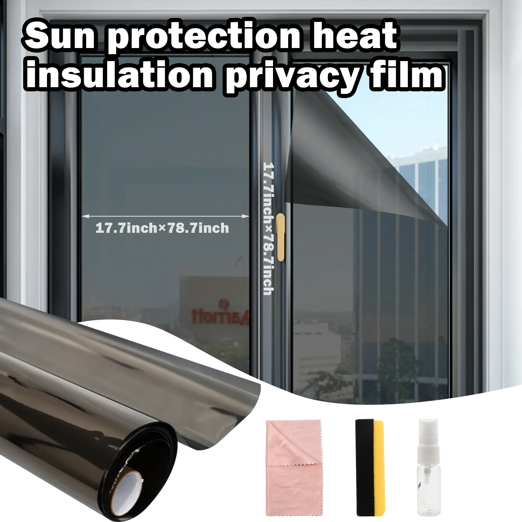 Window Privacy Film, Sun Blocking UV Heat Blocker, Window Tint for Home, See Out Not in Reflective Mirror Film, Removable Static Cling Glass Door Cove