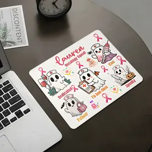 Cancer Nurse Happy Halloween Square mouse pad, Aesthetic Desktop Decorative Protective Pad, Rubber Anti-slip Lockedge Work Pad, Small Size Suitable for Laptop, Desktop Computer Games, Work, Family
