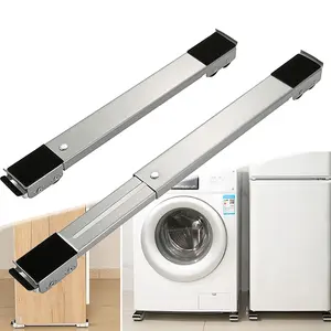 Washing machine base frame with shock absorbing pads height support extendable wheeled movable base furniture base accessories for portable convenient and safe movement