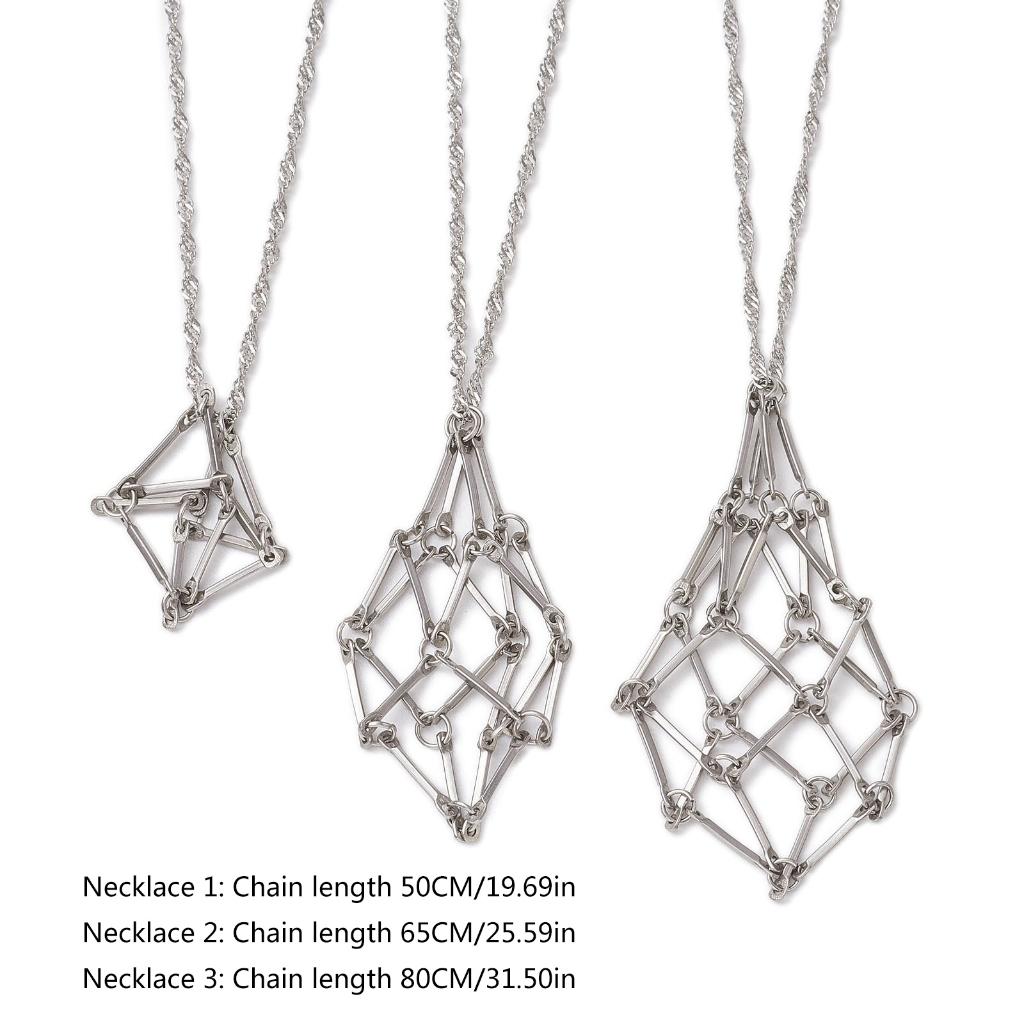 3pcs/set Empty Crystal Holder Necklace Cage for Women Men Neck Jewelry DIY