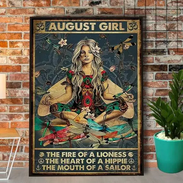 Birthday Hippie Girl Yoga September Girl The Fire Of A Lioness The Heart Of A Hippie Peace Home Living Room Wall Decor Vertical Poster. Retro Home Decoration. No Frame