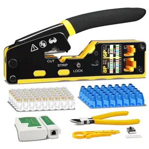 RJ45 Crimp Tool Pass Through Ethernet Crimper for Cat5e Cat6 Modular Plugs, All-in-One Cat6 Crimping Tool