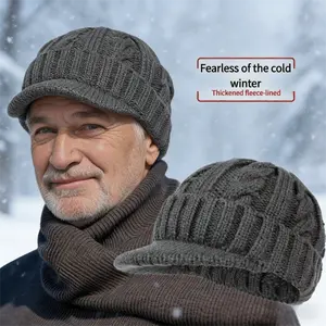 Men's Winter Knit Beanie Hat Fleece Lined Thick Warm Ribbed Design Short Brim Adjustable Cap for Fathers & Grandpas Cozy Non-Slip Unisex Gift for Cold Weather Acrylic Material