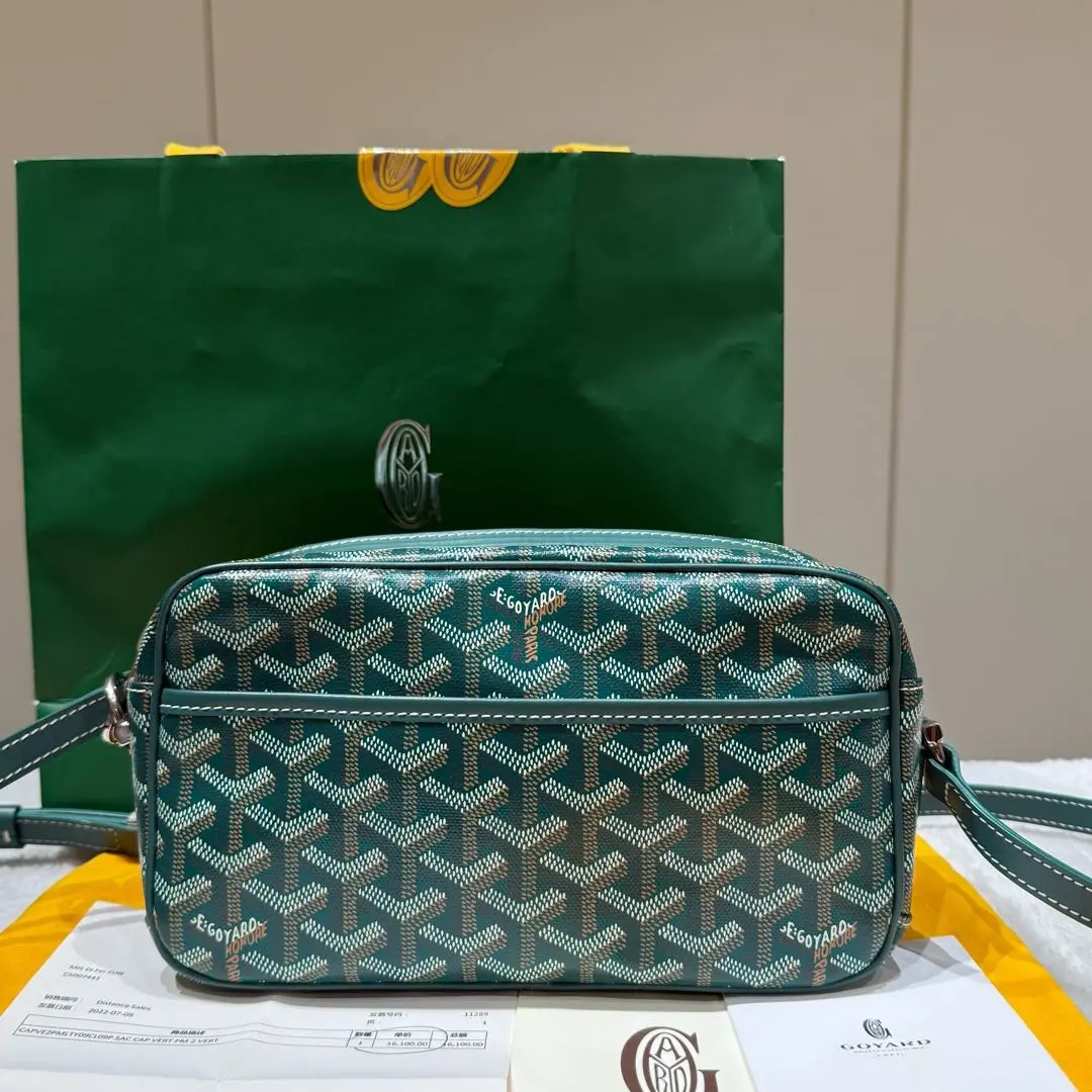 Pre-owned Goyard leather Crossbody bags Cap Vert Green Goyardine Canvas and Calfskin Small Camera Crossbody Bag 97217136 SH