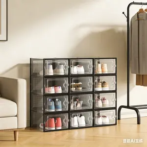 12/24 transparent shoe boxes are suitable for all kinds of shoe storage sizes 34cm * 23cm * 14cm black and white gray color scheme universal storage boxes for all kinds of shoes