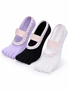 3 Pairs Ballet Socks for Women, Yoga Socks, Pilates Sports Socks, Non-Slip Five-Finger Socks, Hospital, Barefoot Grippy Yoga Sock